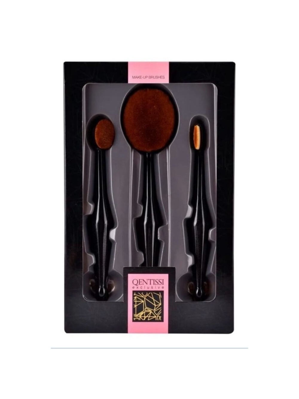 Qentissi 3-Piece Oval Makeup Brush Set - Foundation and Contour